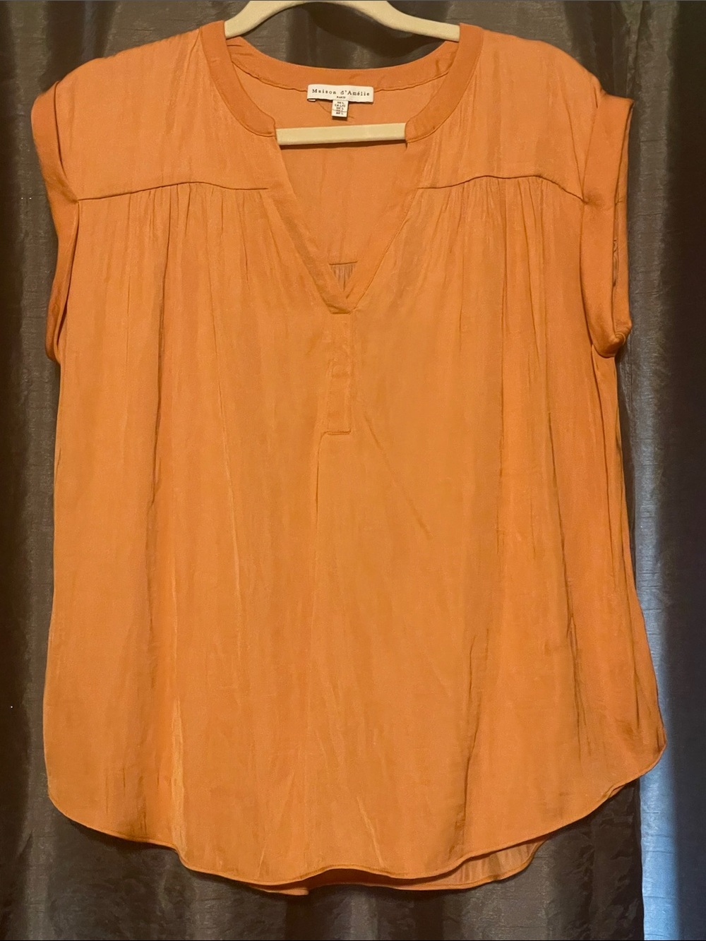 Burnt Orange V-Neck Cap Sleeve Blouse